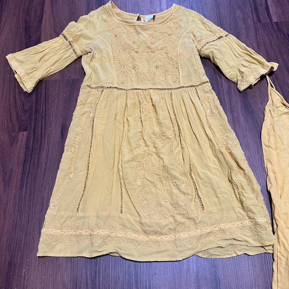 Anthropologie Akemi + Kin Mustard Yellow Dress With Slip - Picture 2 of 12